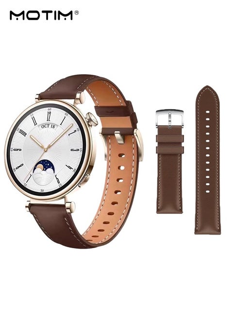 Leather Watch Band for Huawei Watch GT4 41 mm, Leather Huawei Watch GT4 Replacement Strap Watchband 18mm, Men Women Brown