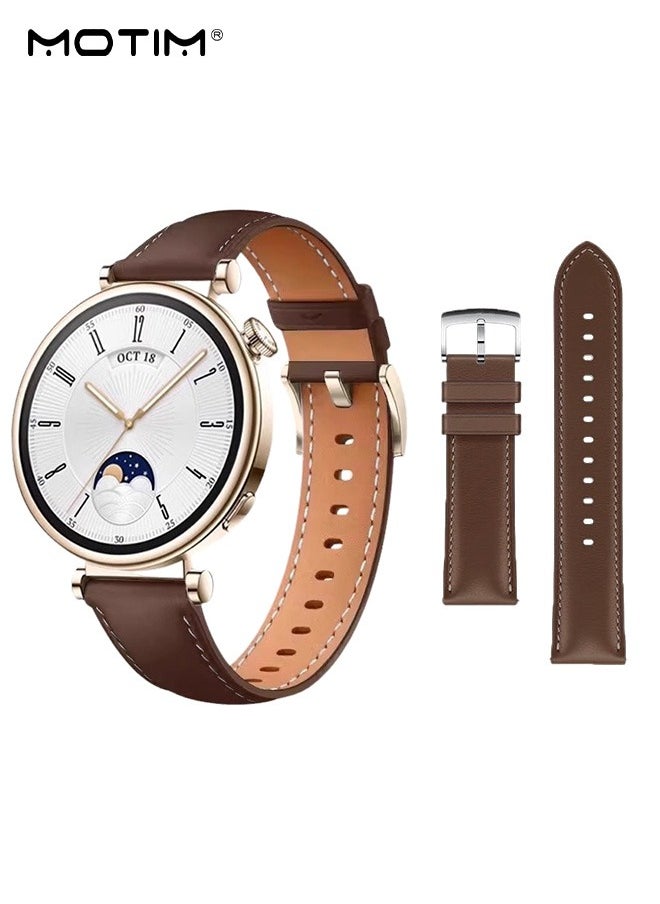 Motim - Leather Watch Band for Huawei Watch GT4 41 mm, Leather Huawei Watch GT4 Replacement Strap Watchband 18mm, Men Women Brown - Image 1