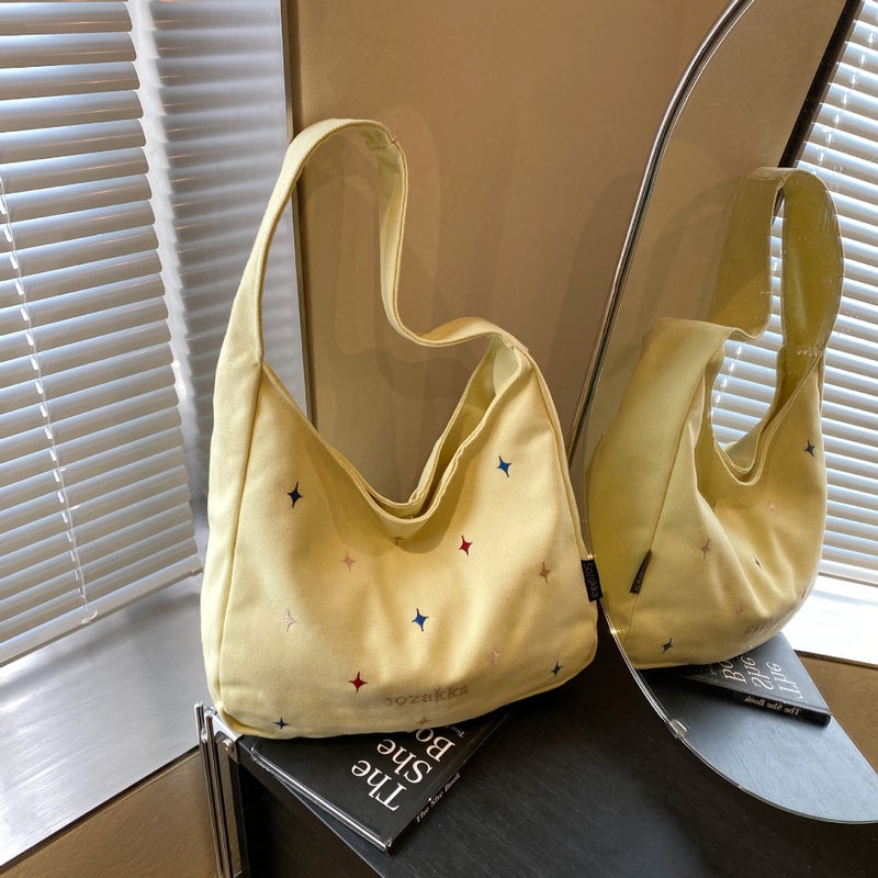 Korean Style Niche Star Embroidered Armpit Bag Simple And Versatile Large Capacity Commuter Canvas Shoulder Bag - Image 1