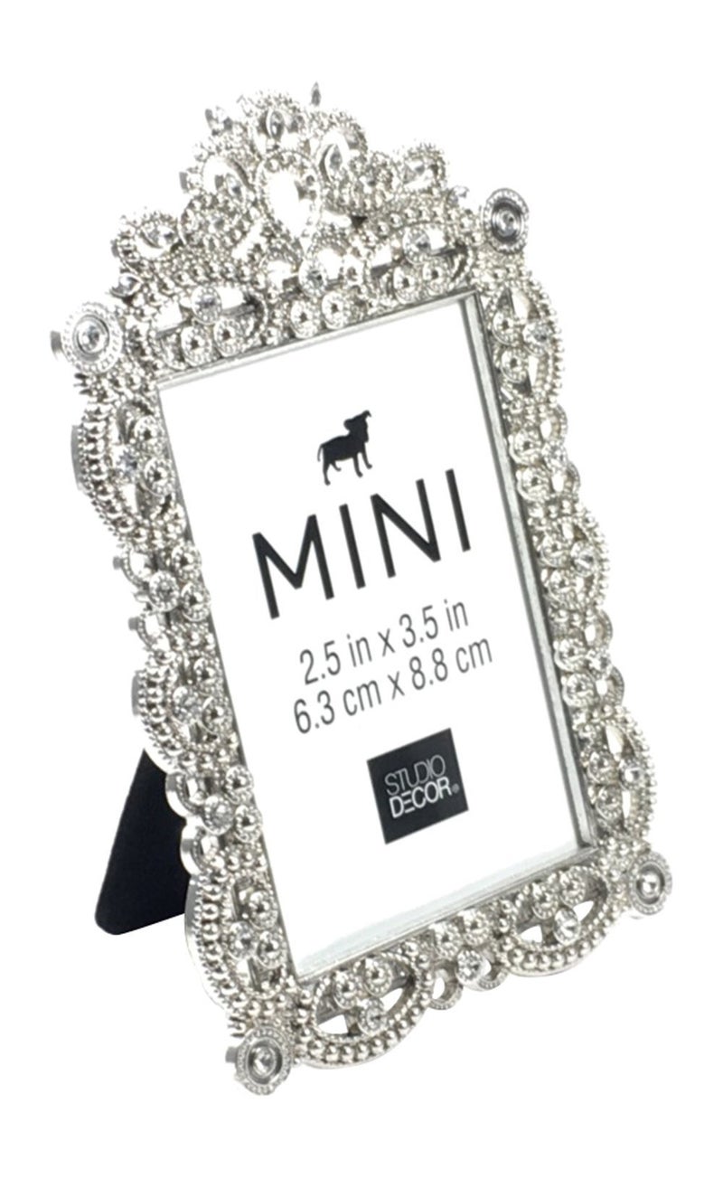 Studio Decor Bejeweled Silver Tone Metal Mini Picture Frame, 2.5" x 3.5" - Image 2