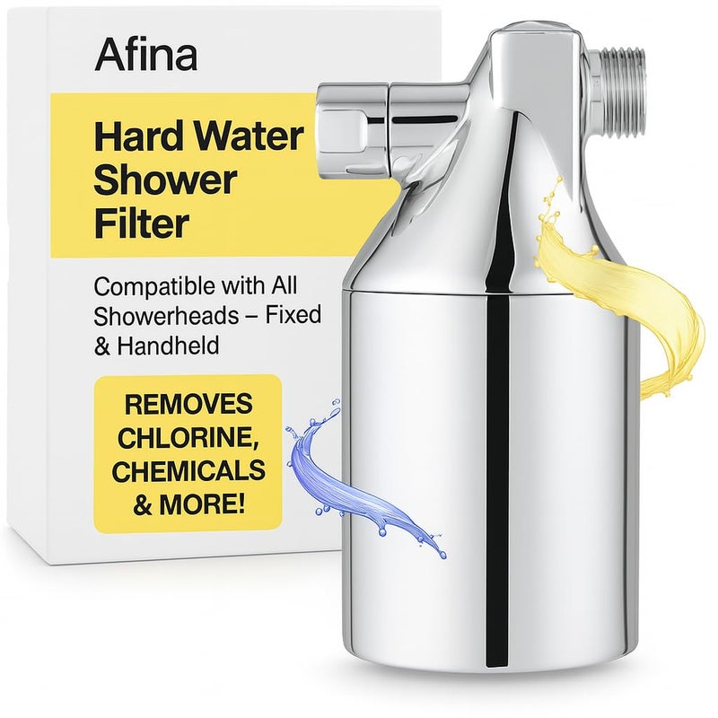 Afina Shower Filter For Hard Water - Removes 99% Chlorine, Harmful Substances & Heavy Metals - Improves your Skin & Hair (Chrome) - Image 1
