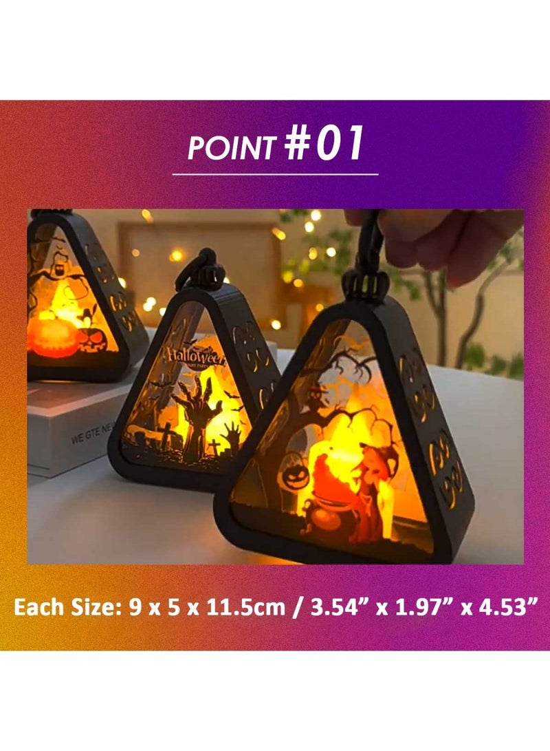 هالوين عبوة من 4 فوانيس شموع الهالوين، فانوس شموع معلق محمول لإضاءة الهالوين، مصابيح LED للهالوين، فانوس خارجي للمكتب والطاولة والمنزل والفناء والممر والشجرة والحديقة والديكور - Image 2