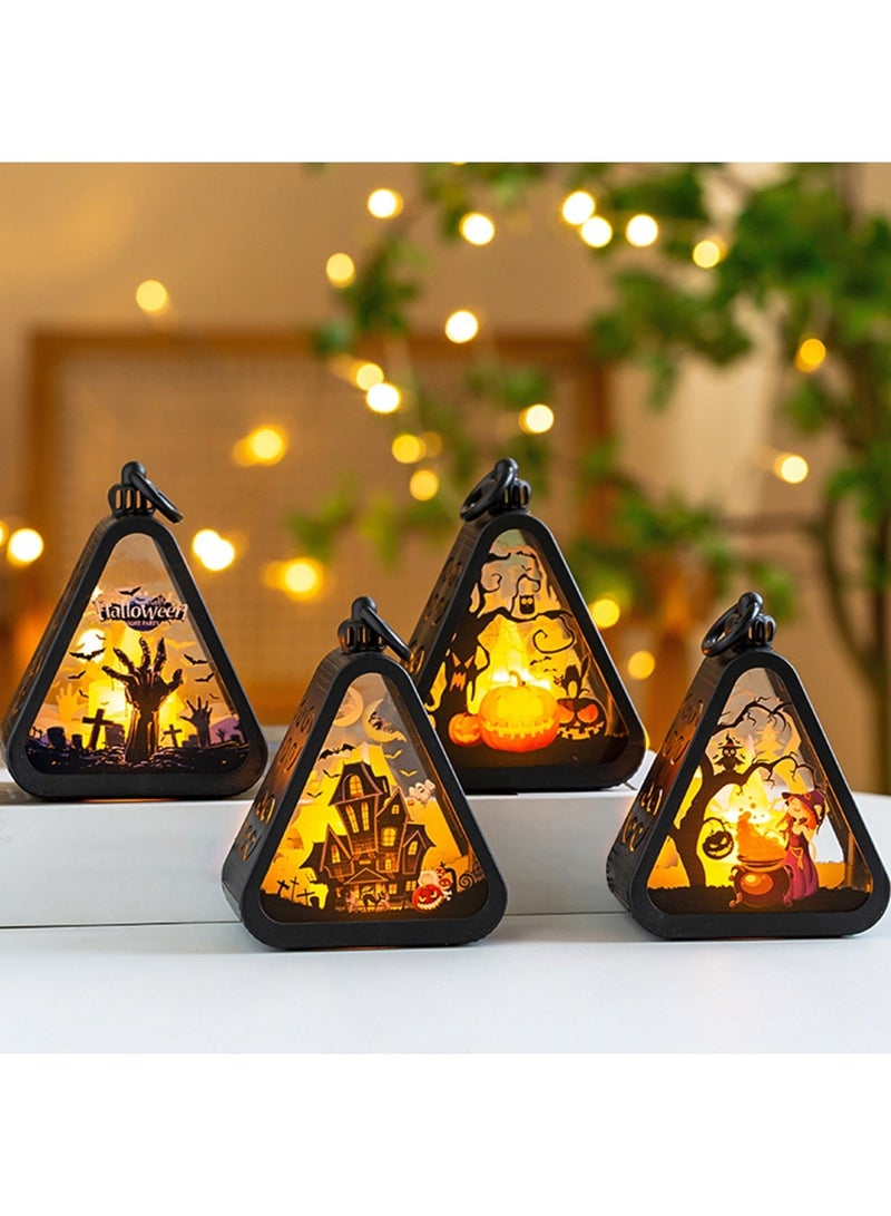 هالوين عبوة من 4 فوانيس شموع الهالوين، فانوس شموع معلق محمول لإضاءة الهالوين، مصابيح LED للهالوين، فانوس خارجي للمكتب والطاولة والمنزل والفناء والممر والشجرة والحديقة والديكور - Image 1