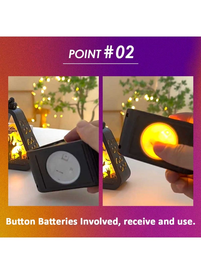 هالوين عبوة من 4 فوانيس شموع الهالوين، فانوس شموع معلق محمول لإضاءة الهالوين، مصابيح LED للهالوين، فانوس خارجي للمكتب والطاولة والمنزل والفناء والممر والشجرة والحديقة والديكور - Image 3