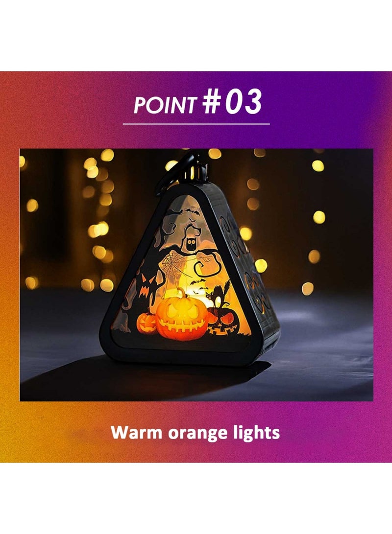 هالوين عبوة من 4 فوانيس شموع الهالوين، فانوس شموع معلق محمول لإضاءة الهالوين، مصابيح LED للهالوين، فانوس خارجي للمكتب والطاولة والمنزل والفناء والممر والشجرة والحديقة والديكور - Image 4