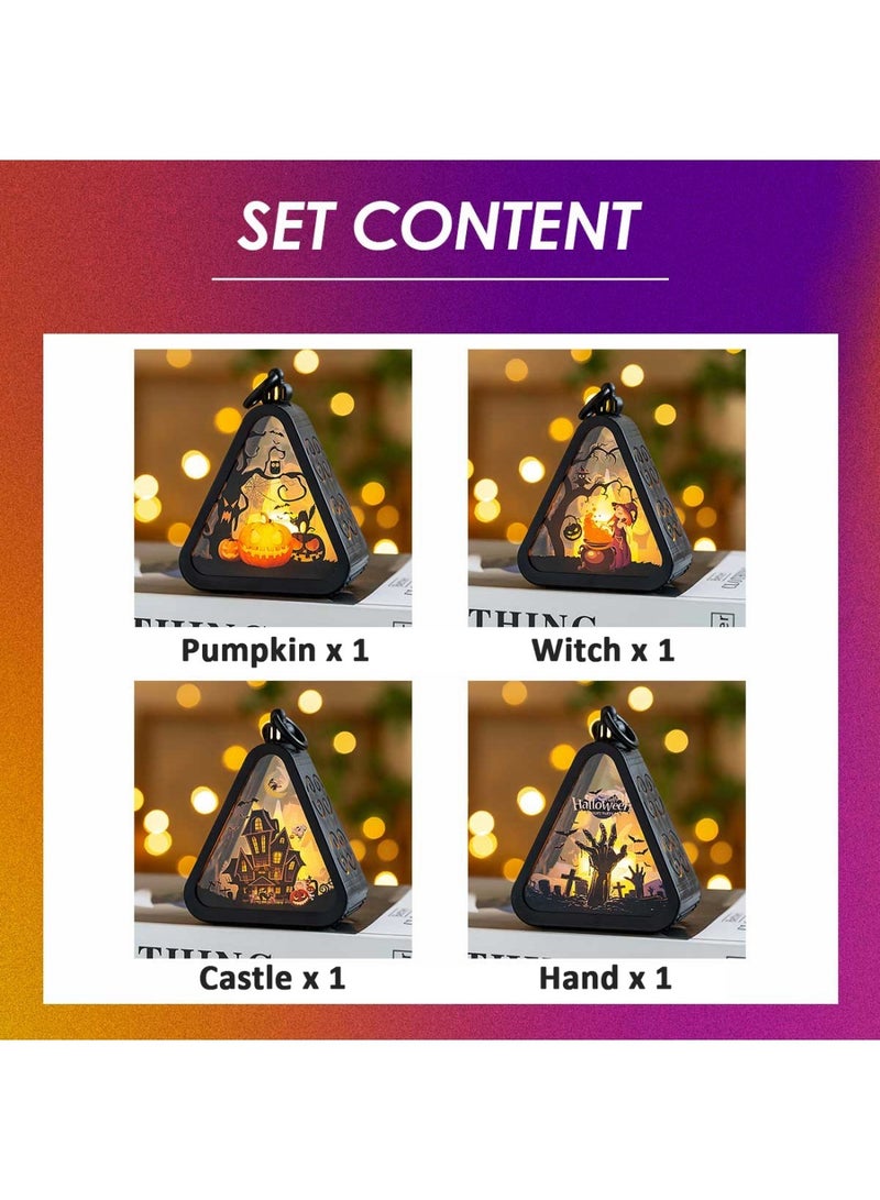هالوين عبوة من 4 فوانيس شموع الهالوين، فانوس شموع معلق محمول لإضاءة الهالوين، مصابيح LED للهالوين، فانوس خارجي للمكتب والطاولة والمنزل والفناء والممر والشجرة والحديقة والديكور - Image 5