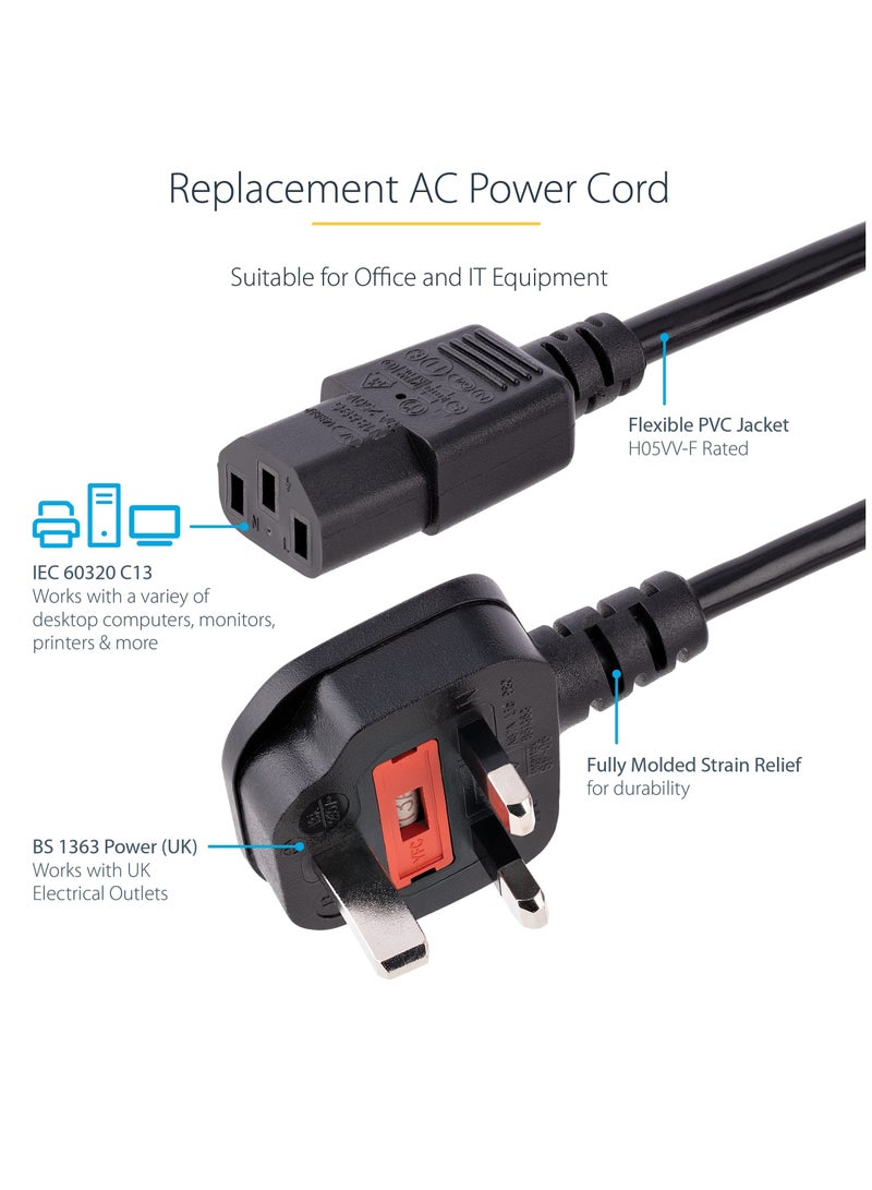 VIUAUAX (1.8m) UK Computer Power Cable, 18AWG, BS 1363 to C13, 10A 250V, Black Replacement AC Power Cord, Kettle Lead / UK Power Cord, PC Power Supply Cable, TV/Monitor Power Cable - Image 2
