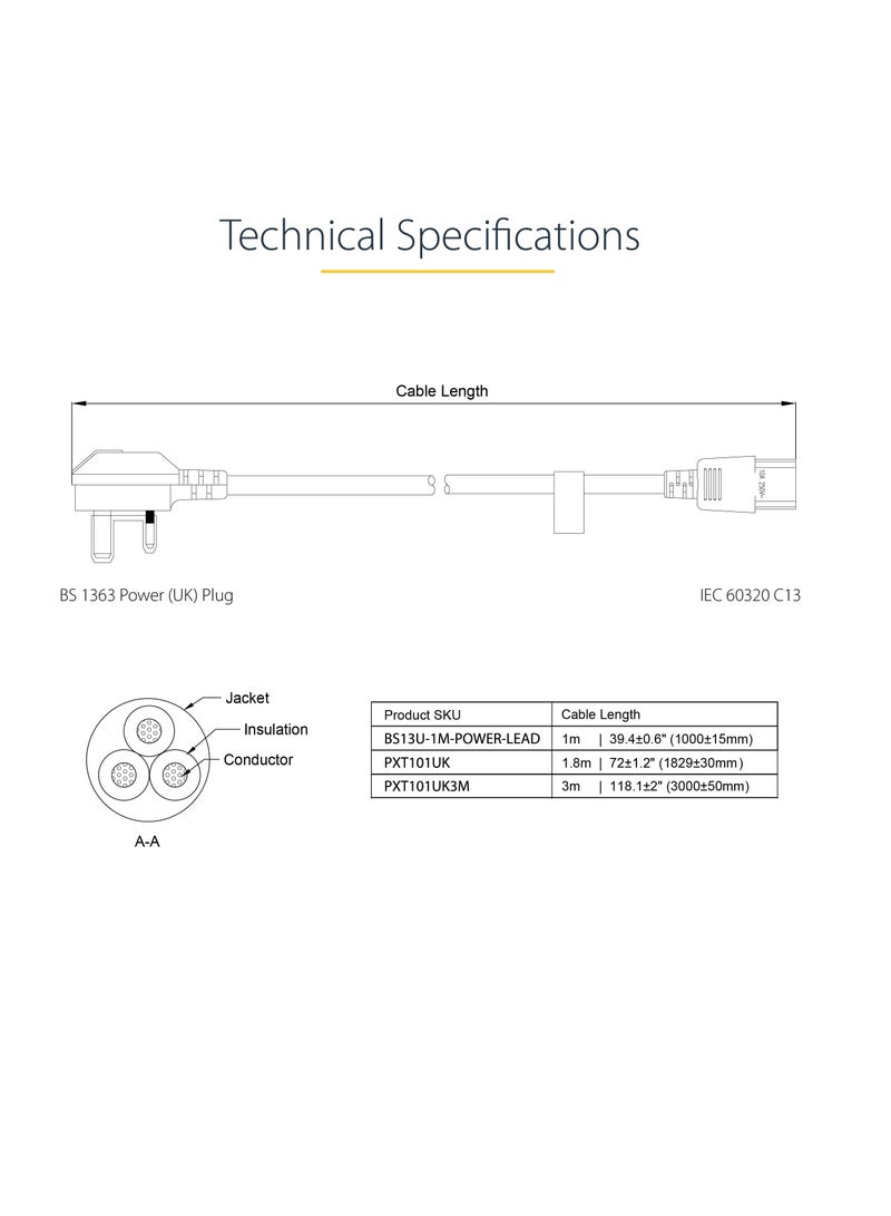 VIUAUAX (1.8m) UK Computer Power Cable, 18AWG, BS 1363 to C13, 10A 250V, Black Replacement AC Power Cord, Kettle Lead / UK Power Cord, PC Power Supply Cable, TV/Monitor Power Cable - Image 3