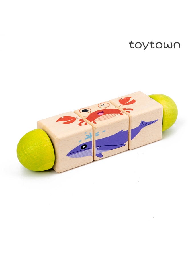 Colorful Cube Wooden Three-dimensional Puzzle Building Blocks Wooden Puzzle Children's Rotating Puzzle Diy Toddler Educational Toys-Color:3. Crab - Image 5