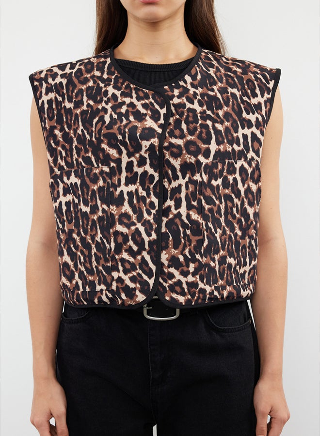 trendyol Brown Regular Leopard Patterned Double Sided Double Face Crop Woven Vest TWOSS24YE00059 - Image 3