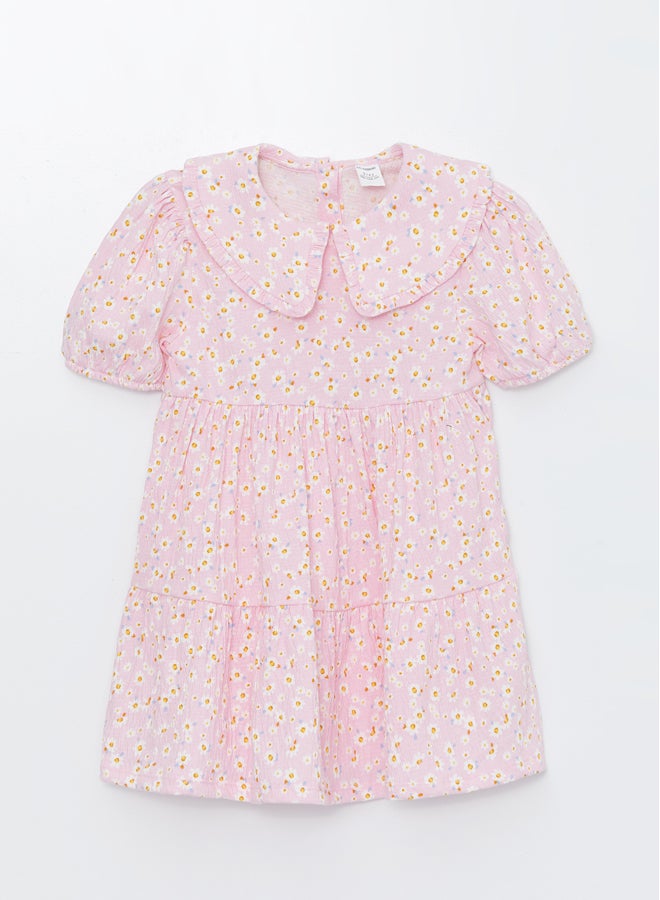 Bebe Collar Short Sleeve Floral Patterned Baby Girl Dress