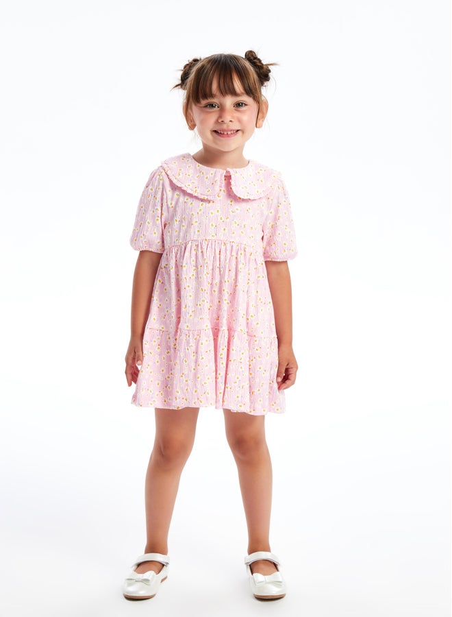 Bebe Collar Short Sleeve Floral Patterned Baby Girl Dress