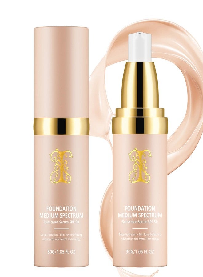 HUALIJIA 2 PCS Foundation 4 in 1 - Medium Spectrum with SPF 50+, Hydrating Color Changing Foundation， Longwearing & Waterproof, Light Spectrum for Gym, Sport, Dancing(30ml) - Image 1