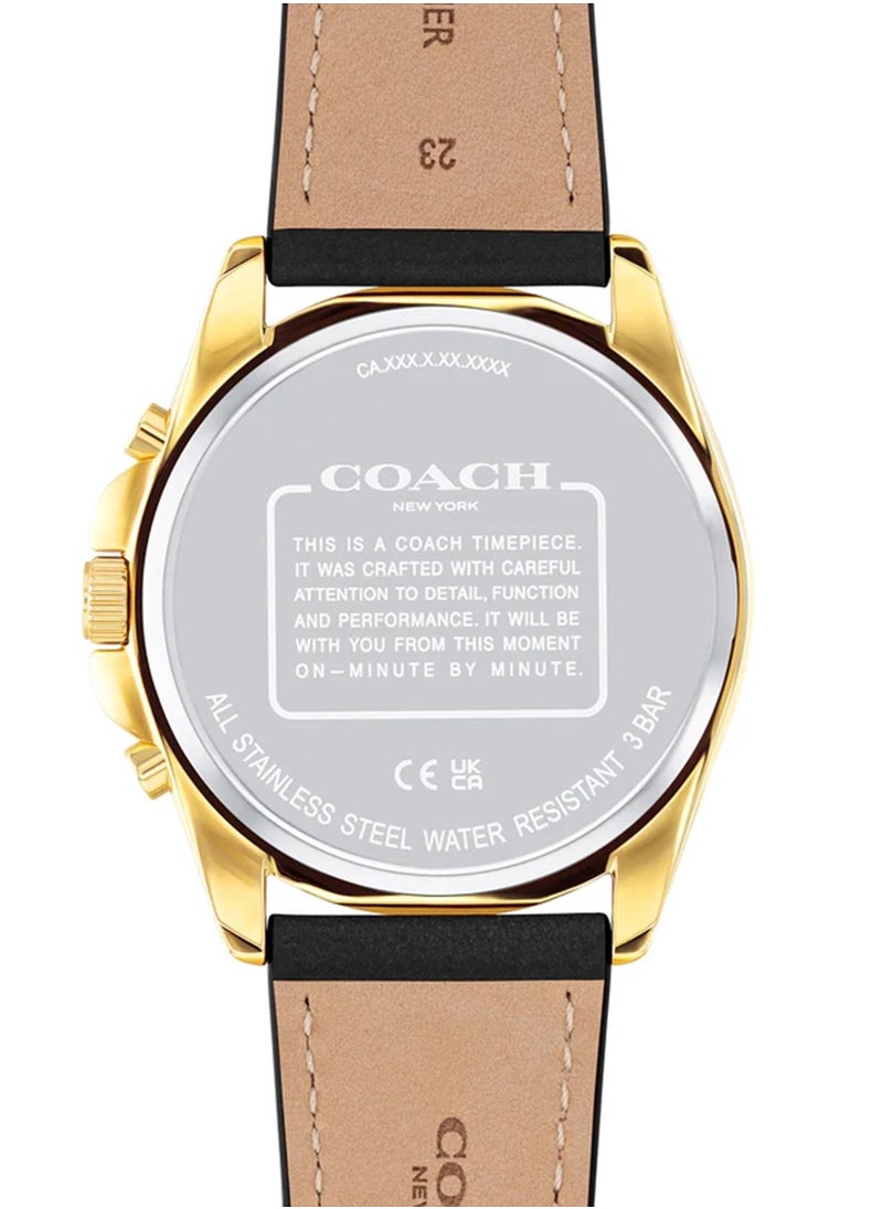 COACH ساعة يد جلدية دائرية الشكل كرونوغراف للرجال 14602631 مقاس 33 مم  - Image 3