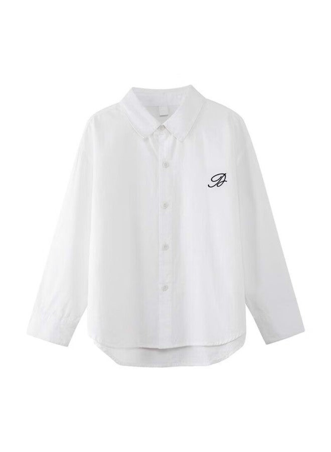 Zuoxi Boys' Shirt, Children's Pure Cotton, Spring And Autumn New Style Shirt, Handsome Boy Autumn Outerwear, White, Size 140 - Image 2