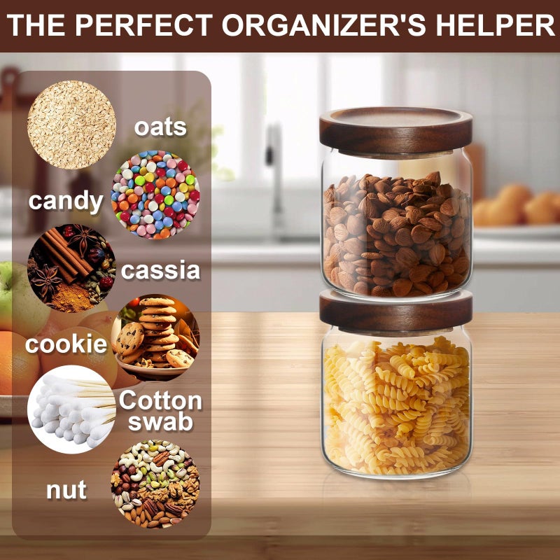 wangsdjy 16oz Glass Airtight Food Storage Jars with Acacia Wood Lid - Kitchen Canisters for Coffee,Tea,Sugar,Spices,Herbs,and Candy - Airtight, and Stylish for Pantry or Countertop (4PCS) - Image 3