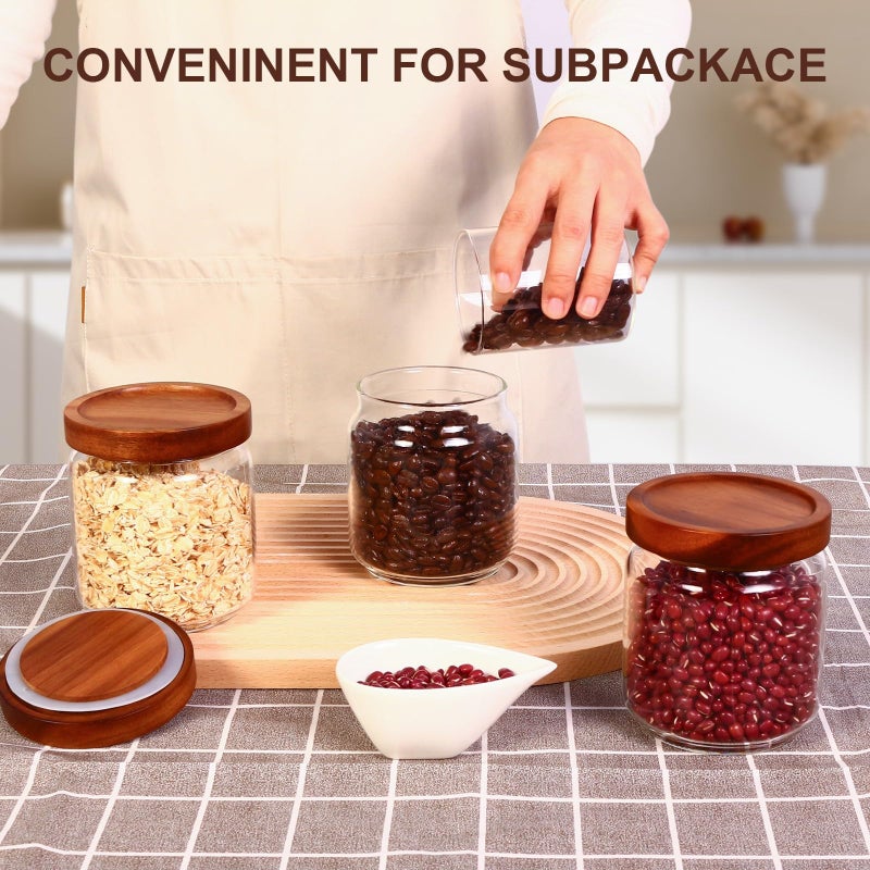 wangsdjy 16oz Glass Airtight Food Storage Jars with Acacia Wood Lid - Kitchen Canisters for Coffee,Tea,Sugar,Spices,Herbs,and Candy - Airtight, and Stylish for Pantry or Countertop (4PCS) - Image 5