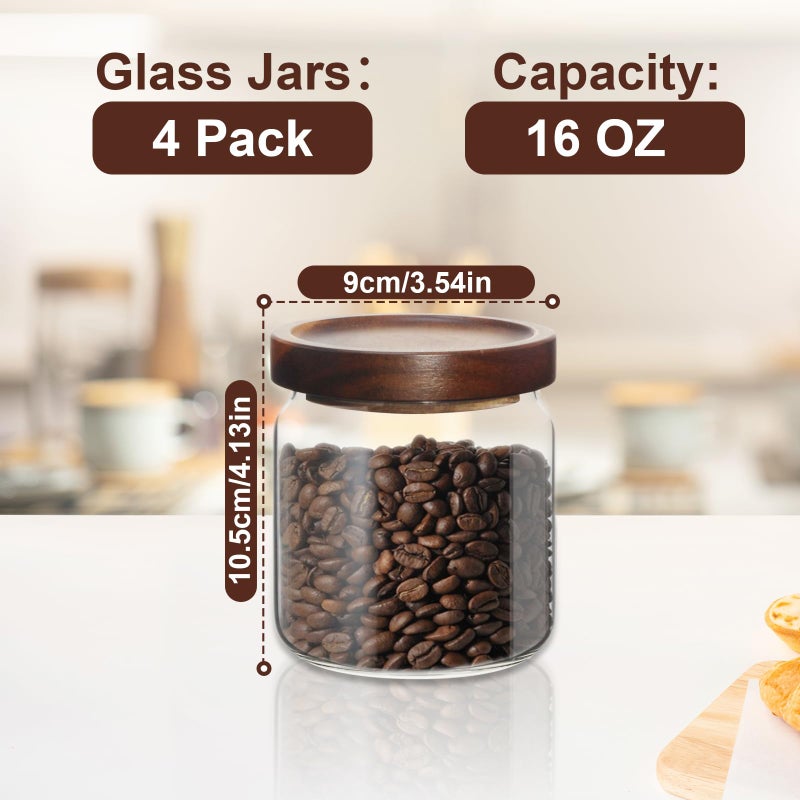 wangsdjy 16oz Glass Airtight Food Storage Jars with Acacia Wood Lid - Kitchen Canisters for Coffee,Tea,Sugar,Spices,Herbs,and Candy - Airtight, and Stylish for Pantry or Countertop (4PCS) - Image 2
