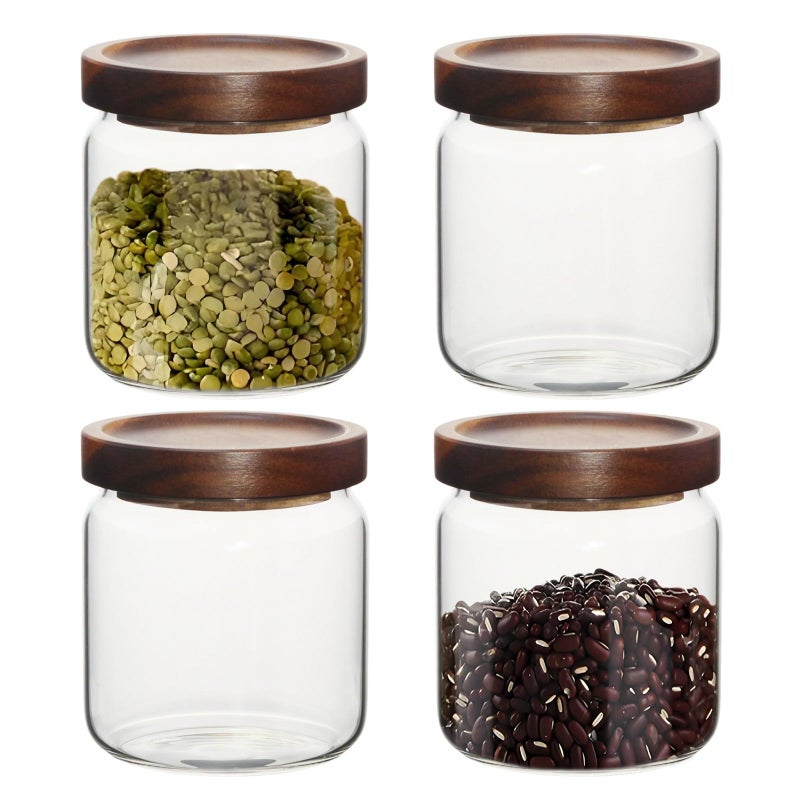 wangsdjy 16oz Glass Airtight Food Storage Jars with Acacia Wood Lid - Kitchen Canisters for Coffee,Tea,Sugar,Spices,Herbs,and Candy - Airtight, and Stylish for Pantry or Countertop (4PCS) - Image 1