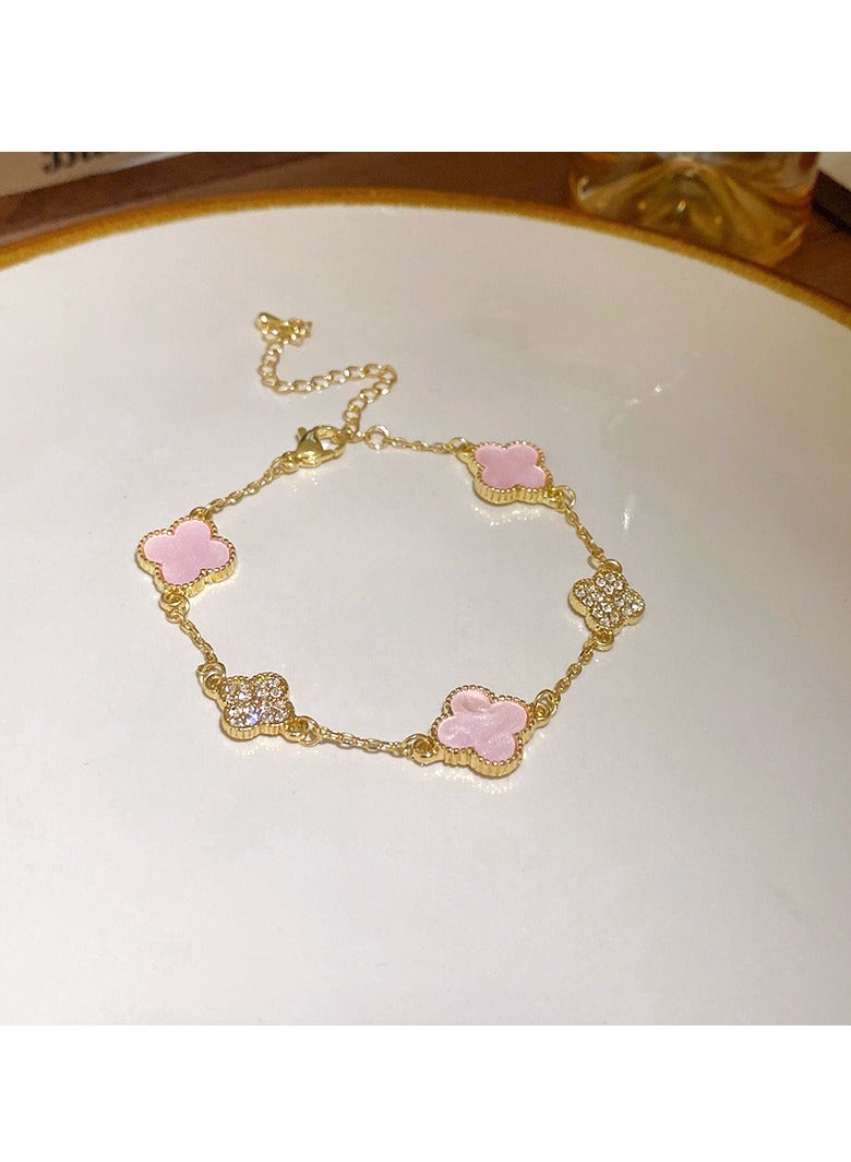 بيوينتي سوار من الزركونيا المطلية بالذهب مع زهرة الميكا، فاخر، جميل، مناسب للاستخدام اليومي، متعدد الاستخدامات