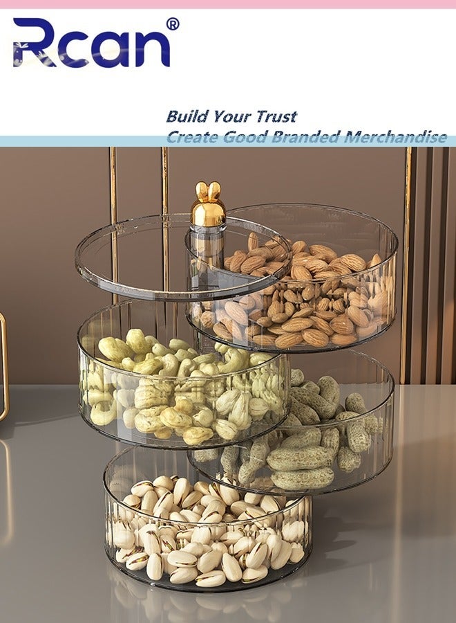 Rcan 4 Tier Serving Platters 360°nuts plate with lid Multi purpose Food Organizer and Storage Platter Portable Snackle Box for Fruits Snacks Veggie Charcuterie Fridge Organizer - Image 1