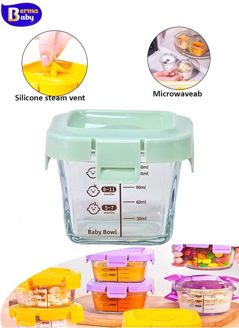 Glass Baby Food Storage Jars w/ Lids ( Snack, Reusable Small Containers, Breast Milk, Fridge, Freezer, Microwave & Dishwasher Safe, Essential Must Have for Infants Grenn
