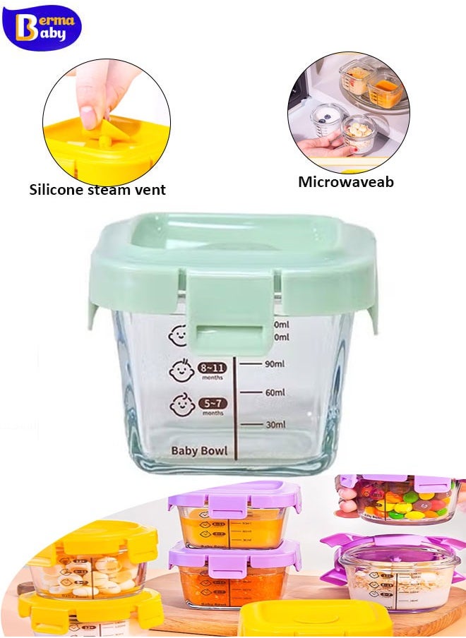 Berma Baby Glass Baby Food Storage Jars w/ Lids ( Snack, Reusable Small Containers, Breast Milk, Fridge, Freezer, Microwave & Dishwasher Safe, Essential Must Have for Infants Grenn  - Image 1