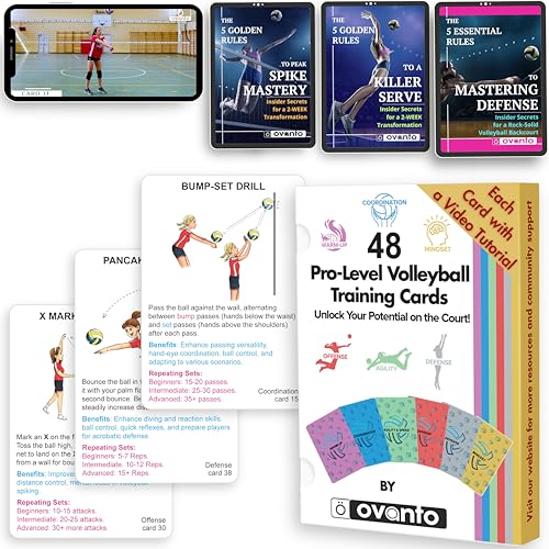 OVANTO Volleyball Training Equipment Aid Cards, Solo Volleyball Rebounder Drills for Kids & Adults to Practice Anywhere.Volleyball Stuff Cards to Masterfully Set, Pass, Serve, Spike & Block - Image 1