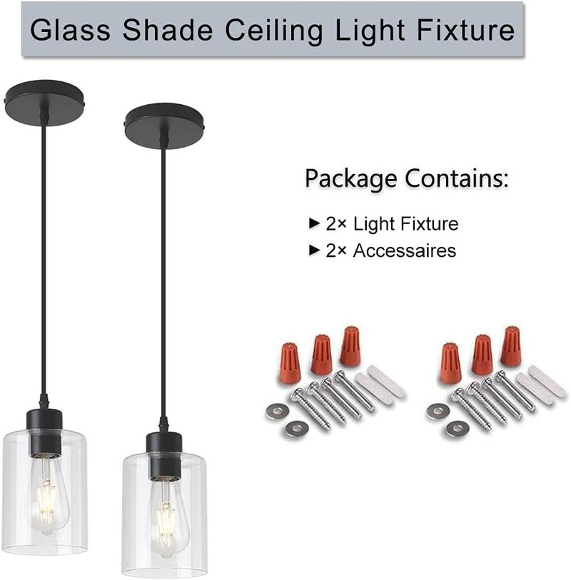 KLSS Modern Black Farmhouse Clear Glass Cylinder Pendant Light Fixture,Island Lights for Kitchen,Mini Pendant Lighting for Kitchen Island Decor - 4.75 Inch Shade 58 Inch Cord (Black 2 Pack) - Image 2