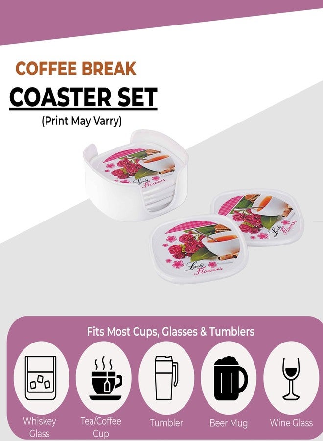aaKaR - Printed Coffee Break Coaster - Squared Shape Coaster with Stand - Set of 6 - Image 4