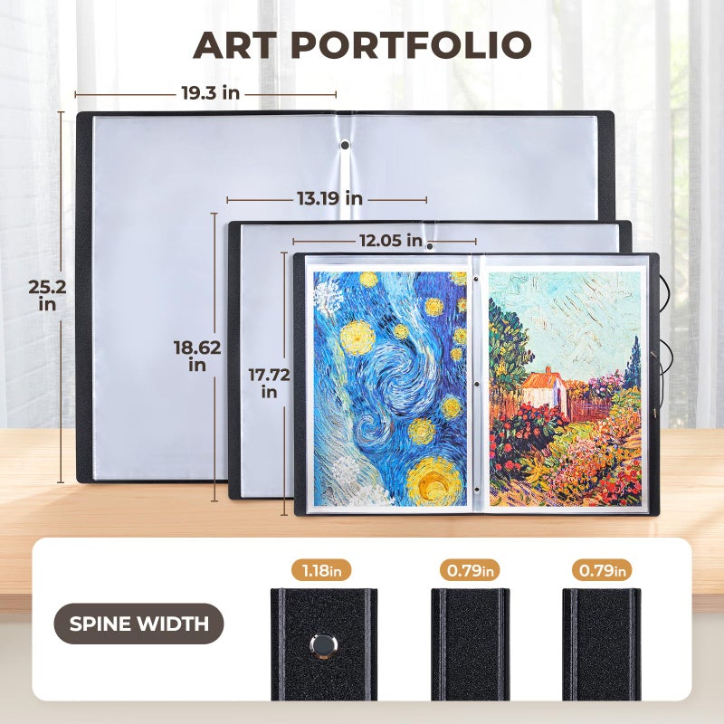 JoyCat Art Portfolio Binder 11"x17",40 Pockets Art Folder with Clear View Pages, 80 Sheets Presentation Binder for Artists and Students (Black) - Image 2