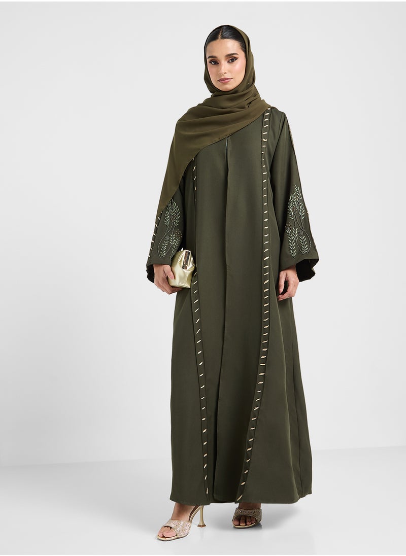 hayas closet V-Neck Embroidered Flared Sleeve Abaya  - Image 1