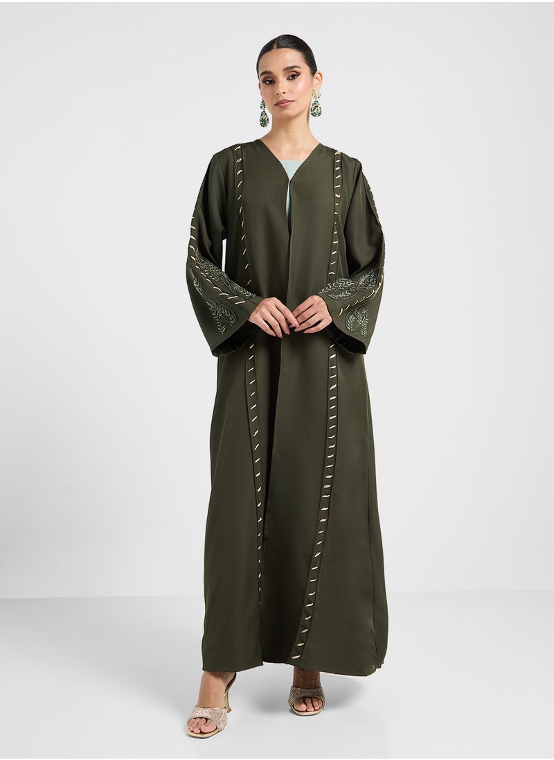 hayas closet V-Neck Embroidered Flared Sleeve Abaya  - Image 5