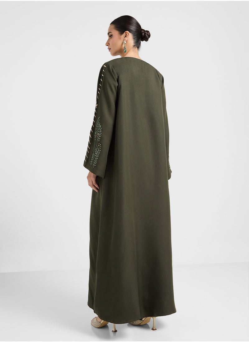 hayas closet V-Neck Embroidered Flared Sleeve Abaya  - Image 2