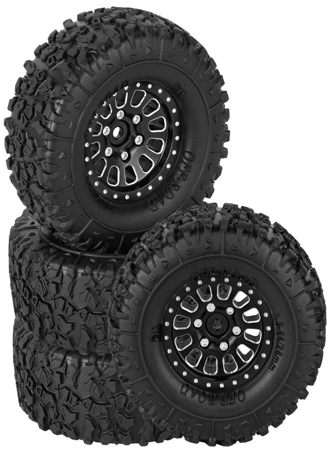 إطارات عجلات BRCatWPark RC مقاس 1.3 بوصة لسيارات الزحف RC بمقياس 1/18 TRX4M و1/24 SCX24، جنوط عجلات من الألومنيوم مقاس 1.3 بوصة مع نظام تثبيت الإطار وإطارات مطاطية مزودة بإسفنج، إطارات شاحنات RC، أسود - Image 1