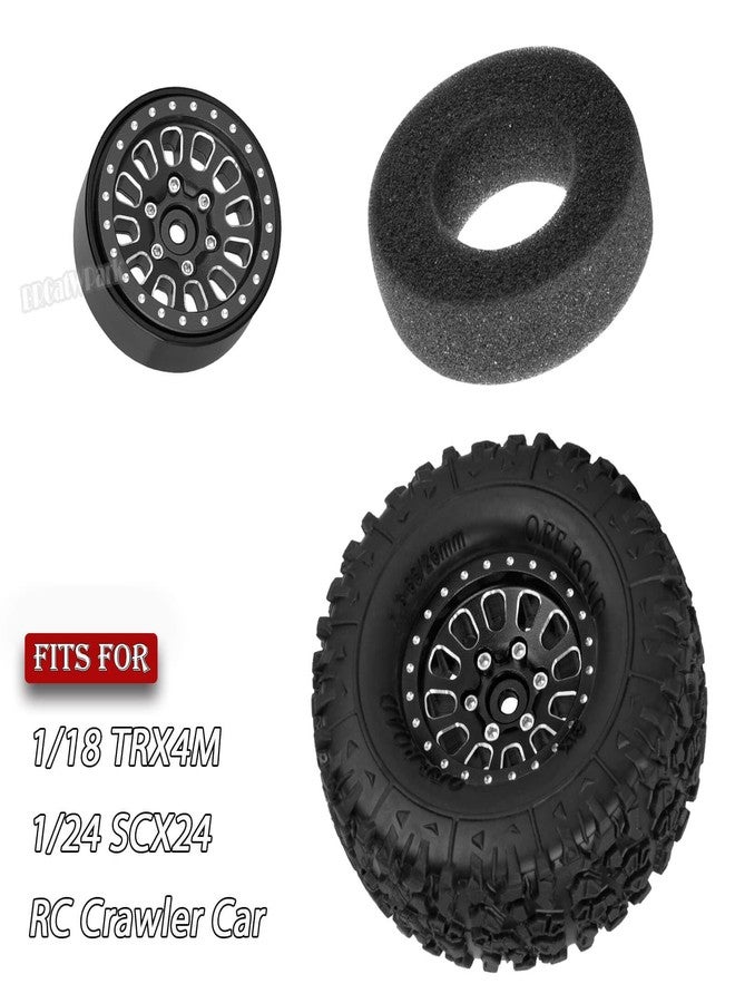 إطارات عجلات BRCatWPark RC مقاس 1.3 بوصة لسيارات الزحف RC بمقياس 1/18 TRX4M و1/24 SCX24، جنوط عجلات من الألومنيوم مقاس 1.3 بوصة مع نظام تثبيت الإطار وإطارات مطاطية مزودة بإسفنج، إطارات شاحنات RC، أسود - Image 2