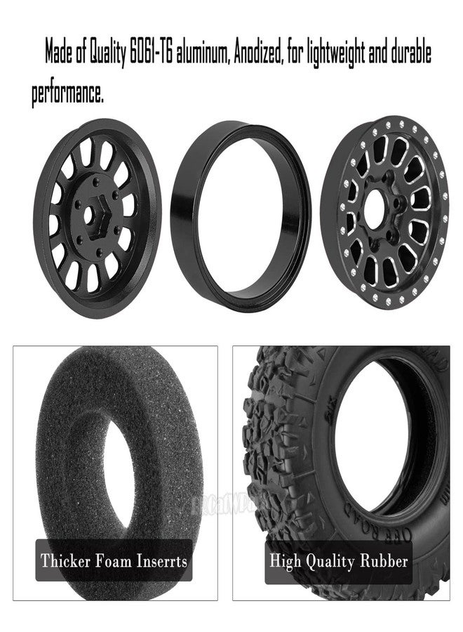 إطارات عجلات BRCatWPark RC مقاس 1.3 بوصة لسيارات الزحف RC بمقياس 1/18 TRX4M و1/24 SCX24، جنوط عجلات من الألومنيوم مقاس 1.3 بوصة مع نظام تثبيت الإطار وإطارات مطاطية مزودة بإسفنج، إطارات شاحنات RC، أسود - Image 4