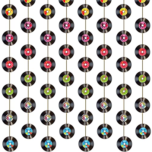 Cindeer 8 Pieces Rock and Roll Party Decorations Retro Record Paper Garlands Vintage Themed Streamer Banners Hanging Decorations for 50s 60s 70s Music Birthday Party Supplies(Rock and Roll) - Image 1