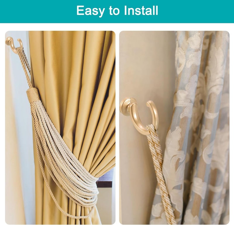 uxcell 4Pcs Curtain Holdback, Aluminum Alloy Wall Mounted Curtain Holders Drapery Tieback Hooks for Living Room Bedroom Office (Gold) - Image 4
