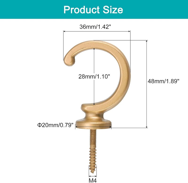 uxcell 4Pcs Curtain Holdback, Aluminum Alloy Wall Mounted Curtain Holders Drapery Tieback Hooks for Living Room Bedroom Office (Gold) - Image 2