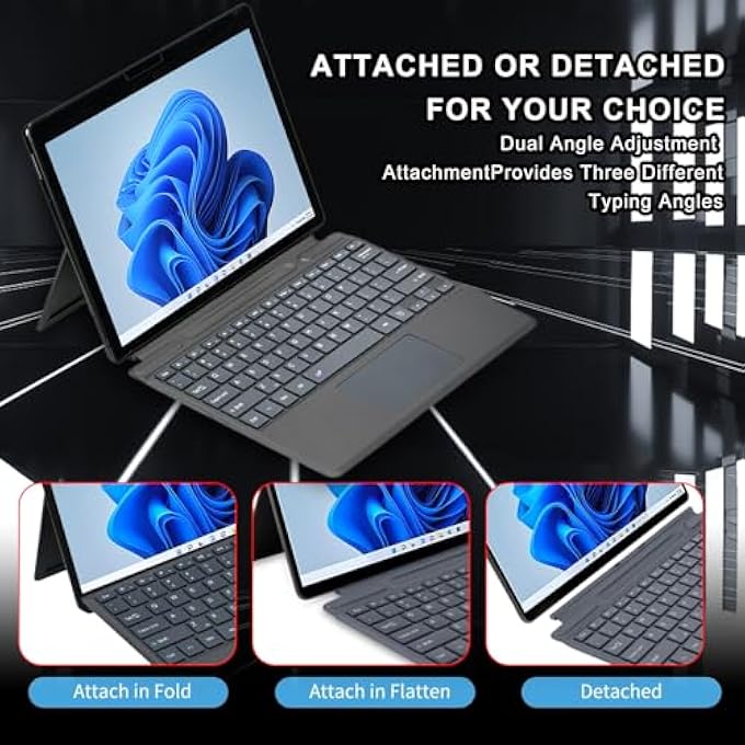 rayihni لوحة مفاتيح مضيئة/غير مضيئة بتصميم مدمج عمر بطارية طويل تصميم مريح خفيف الوزن متوافقة مع أجهزة Surface Pro 8/9/X مثالية للموظفين في المكاتب والطلاب - Image 3