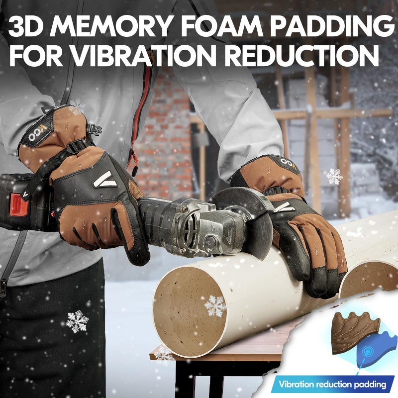 Vgo-20â„ƒ/-4Â°F Waterproof Winter Work Gloves Cold Weather Waterproof Work Gloves Waterproof Insulated Gloves Goat Leather Gloves(Brown,Size XL,GA7760FLWP) - Image 5