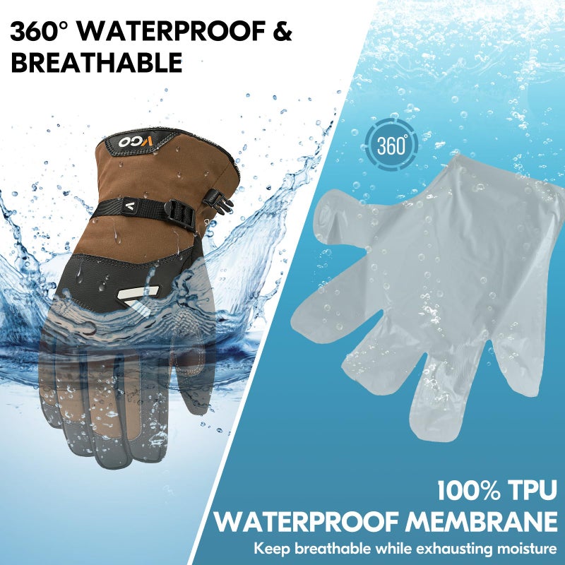 Vgo-20â„ƒ/-4Â°F Waterproof Winter Work Gloves Cold Weather Waterproof Work Gloves Waterproof Insulated Gloves Goat Leather Gloves(Brown,Size XL,GA7760FLWP) - Image 3