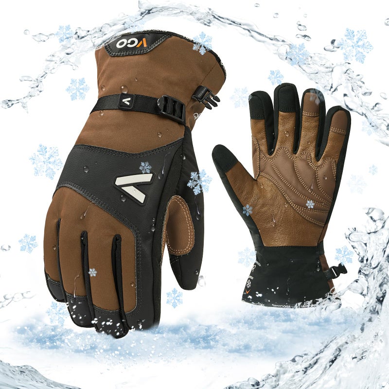 Vgo-20â„ƒ/-4Â°F Waterproof Winter Work Gloves Cold Weather Waterproof Work Gloves Waterproof Insulated Gloves Goat Leather Gloves(Brown,Size XL,GA7760FLWP) - Image 1