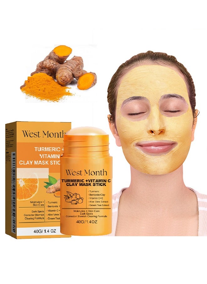 West&Month Turmeric + Vitamin C Clay Mask Stick-Organic Purifying Mask for Blackhead Cleansing, Clay Mud Mask for Deep Clean Pore, Improve Skin Acne Scars Facial Mask With Blackhead Remover  - Image 1
