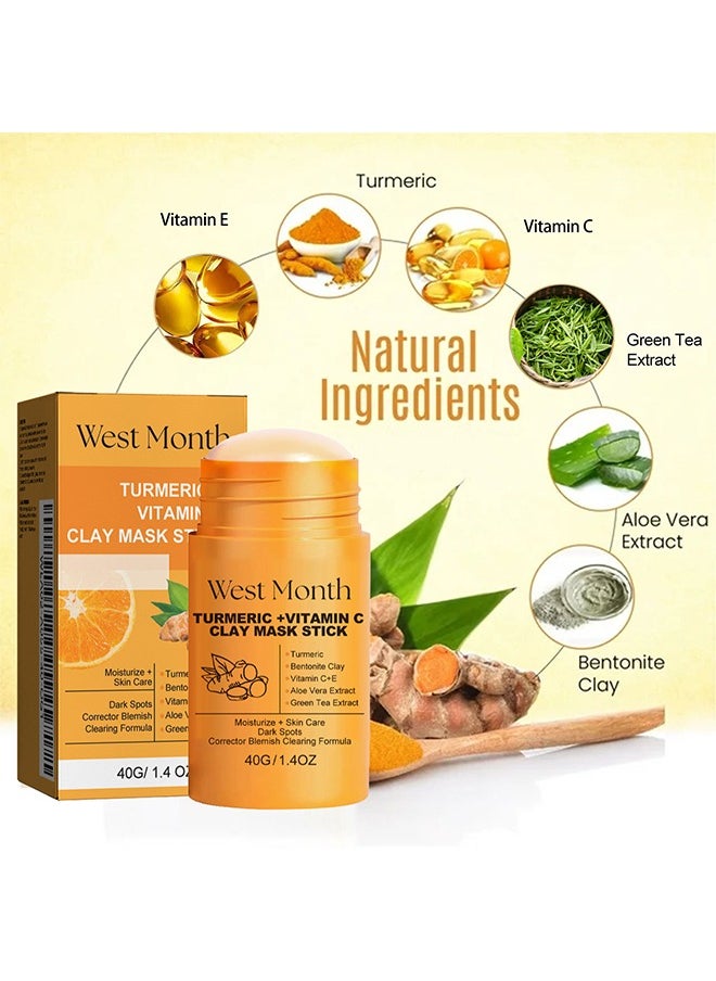West&Month Turmeric + Vitamin C Clay Mask Stick-Organic Purifying Mask for Blackhead Cleansing, Clay Mud Mask for Deep Clean Pore, Improve Skin Acne Scars Facial Mask With Blackhead Remover  - Image 2