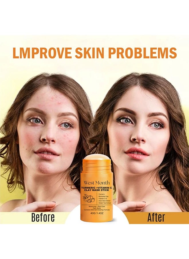 West&Month Turmeric + Vitamin C Clay Mask Stick-Organic Purifying Mask for Blackhead Cleansing, Clay Mud Mask for Deep Clean Pore, Improve Skin Acne Scars Facial Mask With Blackhead Remover  - Image 3