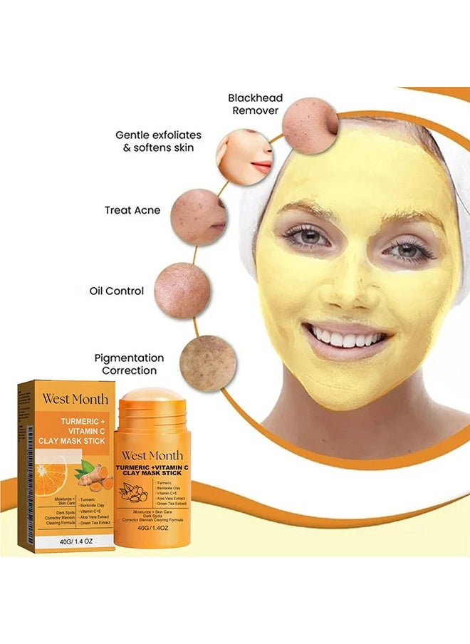 West&Month Turmeric + Vitamin C Clay Mask Stick-Organic Purifying Mask for Blackhead Cleansing, Clay Mud Mask for Deep Clean Pore, Improve Skin Acne Scars Facial Mask With Blackhead Remover  - Image 4