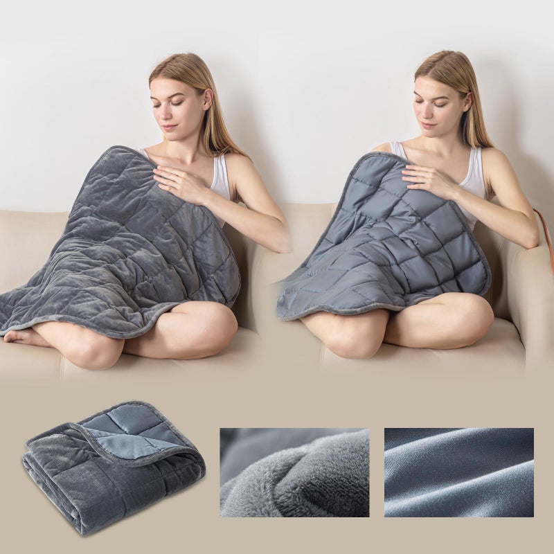 OMYSTYLE Weighted Blanket 7lbs for Adults (Double-Sided)  Small Weighted Lap Pad with Reversible Warm Crystal Velvet and Cooling Tencel  Weighted Throw for Travel  Relaxationf|Machine Washable  Grey  29"" x 24"" - Image 1