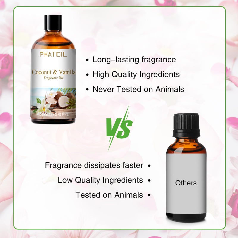 PHATOIL 3.38FL.OZ Coconut & Vanilla Fragrance Oils for Aromatherapy, Essential Oils for Diffusers for Home, Perfect for Diffuser, Yoga, DIY Candle and Soap Making - 100ml - Image 4